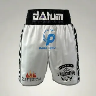 Side Stripe BX Benji White & Black Custom Boxing Shorts & Trunks
