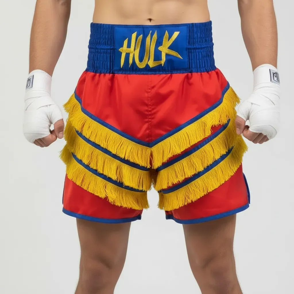 Rebel BX Teresa Red & Blue & Yellow Custom Boxing Shorts & Trunks