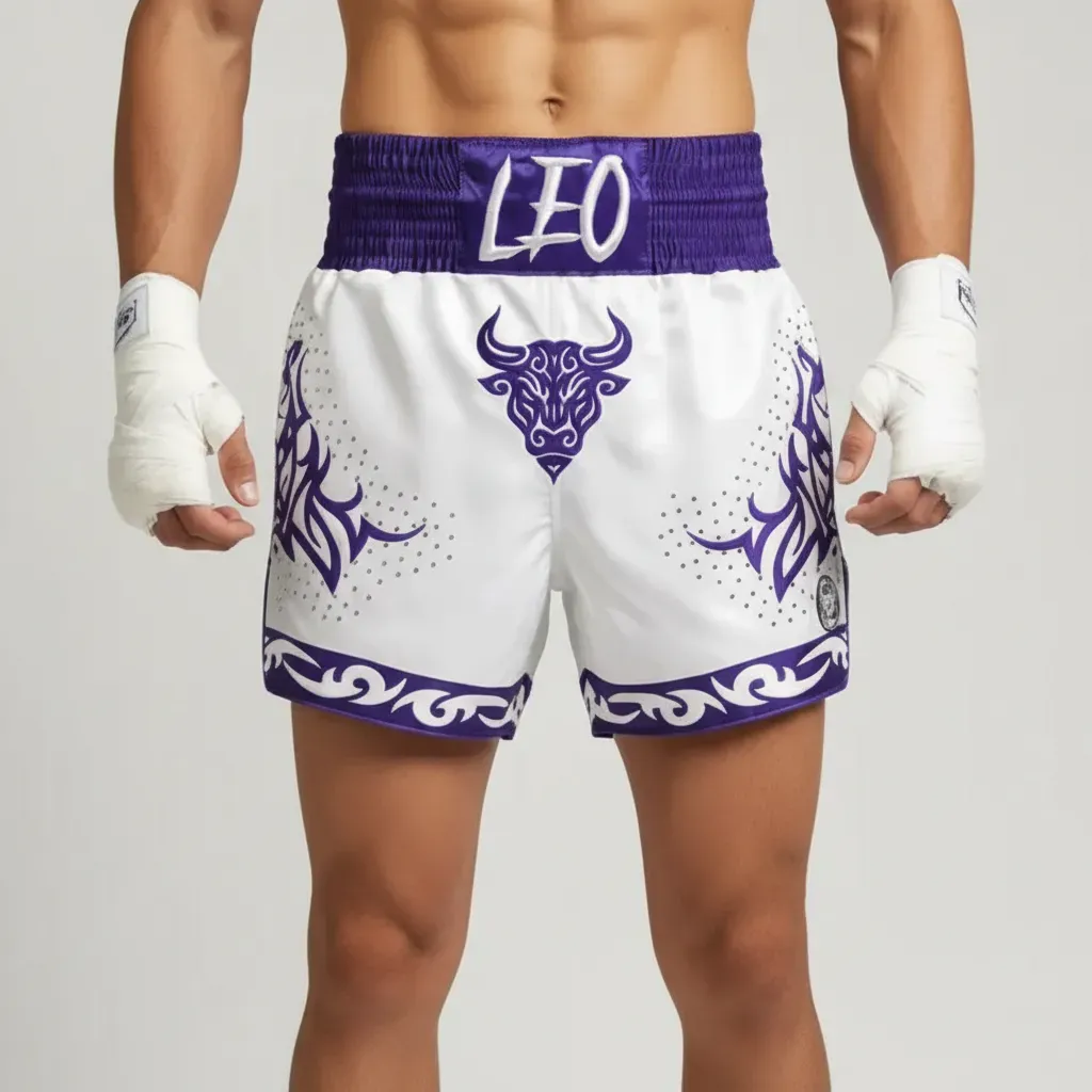 Razor  Léo White & Purple Muay Thai Shorts