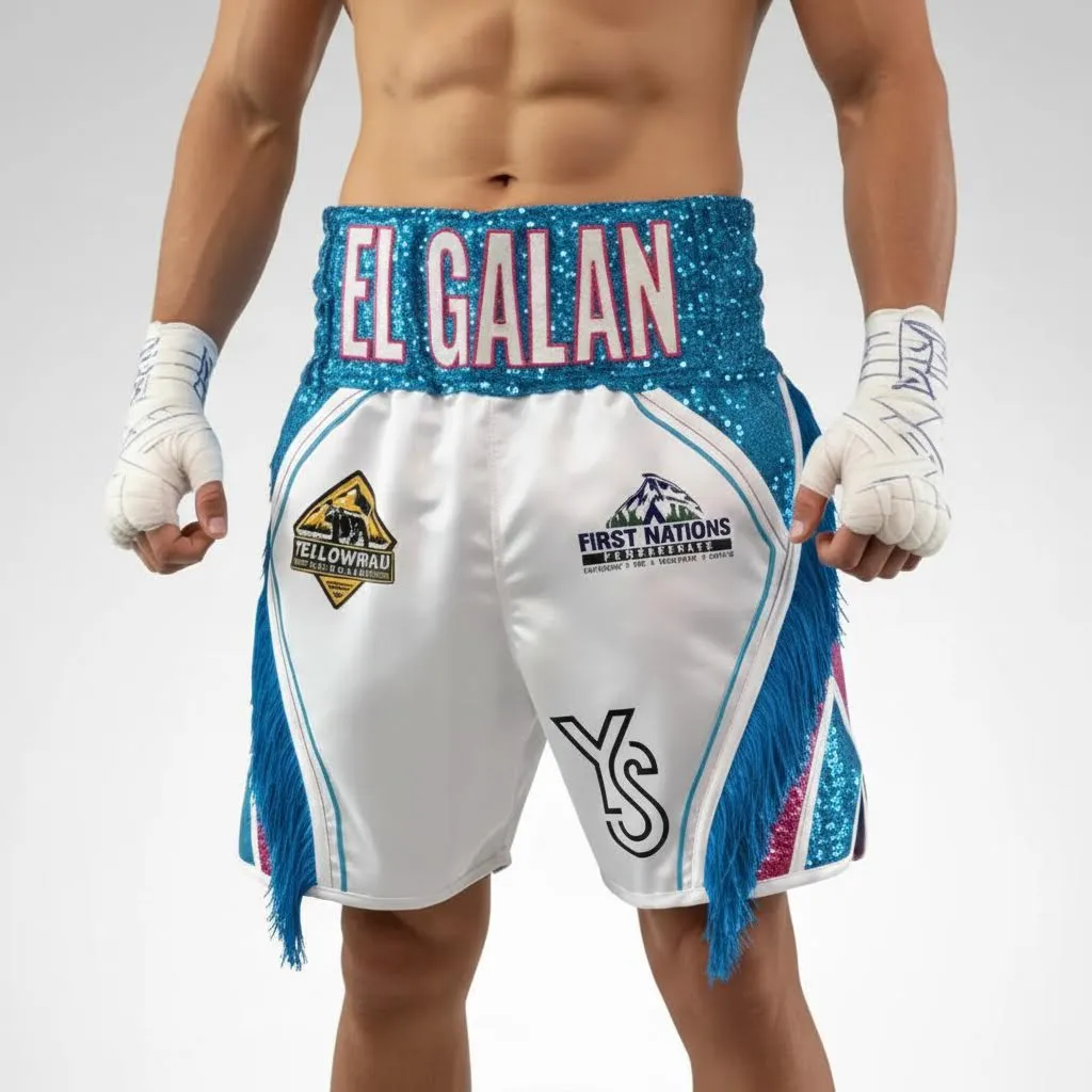 King Cobra BX Old Humberto White & Blue Custom Boxing Shorts & Trunks