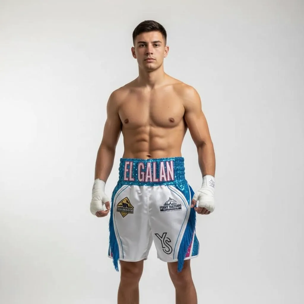 King Cobra BX Old Humberto White & Blue Custom Boxing Shorts & Trunks