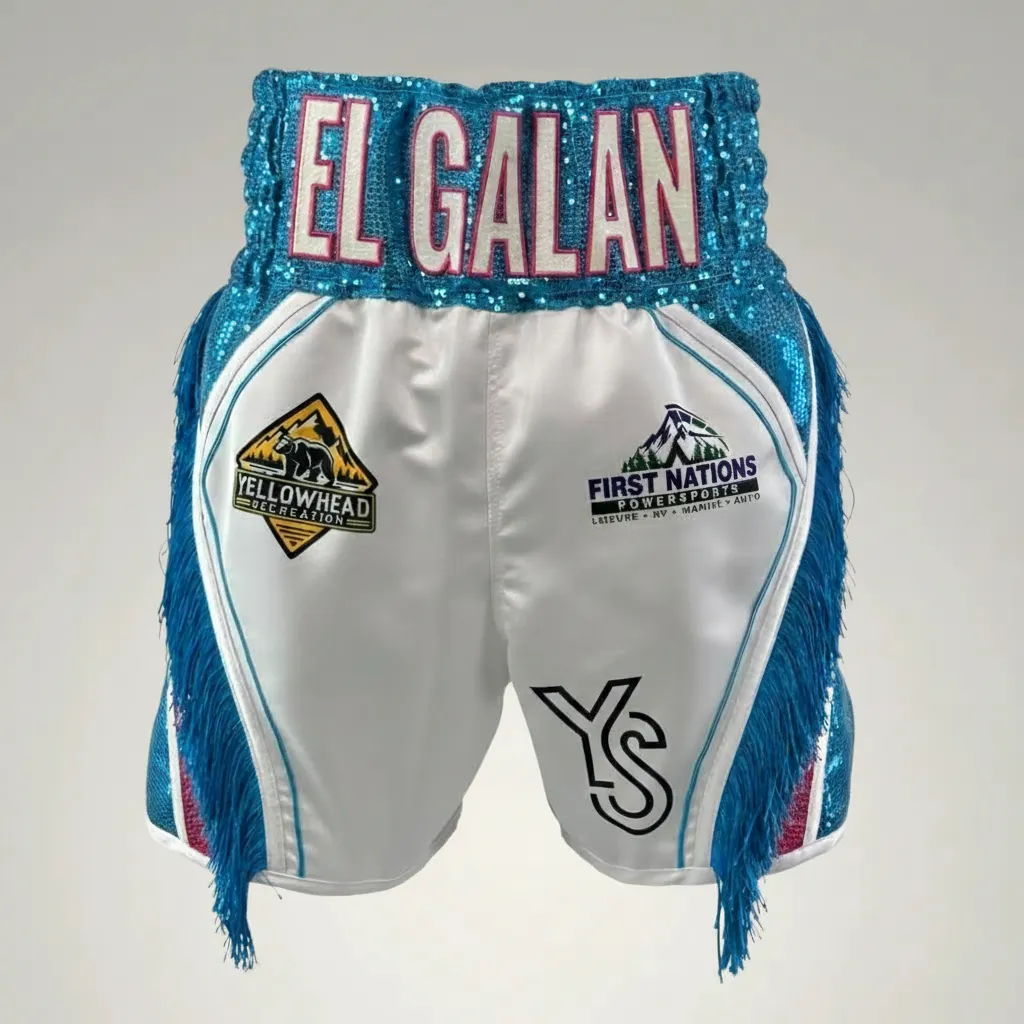 King Cobra BX Old Humberto White & Blue Custom Boxing Shorts & Trunks