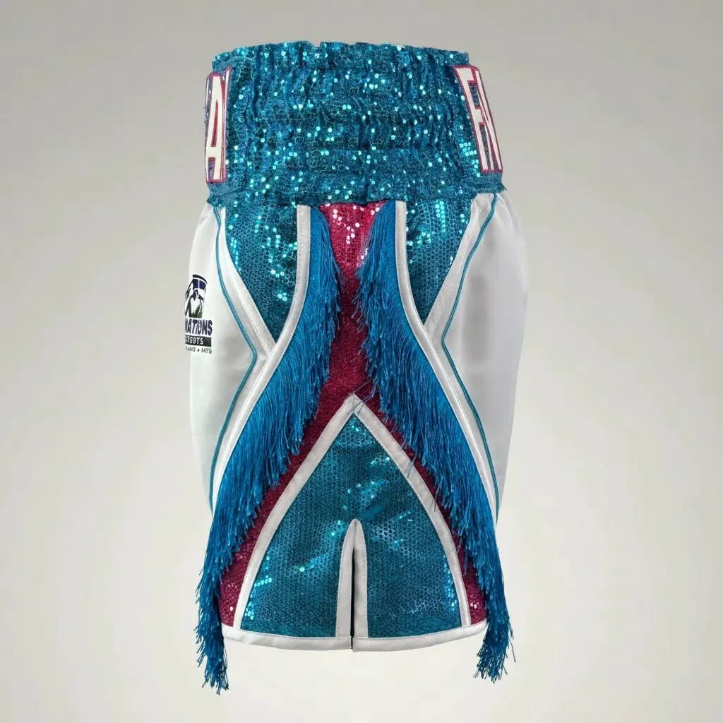 King Cobra BX Old Humberto White & Blue Custom Boxing Shorts & Trunks