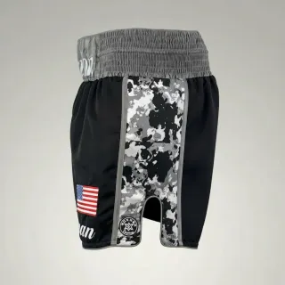 Side Stripe MTS Demitri Black & Black White Camo Muay Thai Shorts