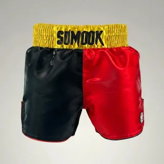 Tara Red & Black & Gold Muay Thai Shorts with Thin Waistband