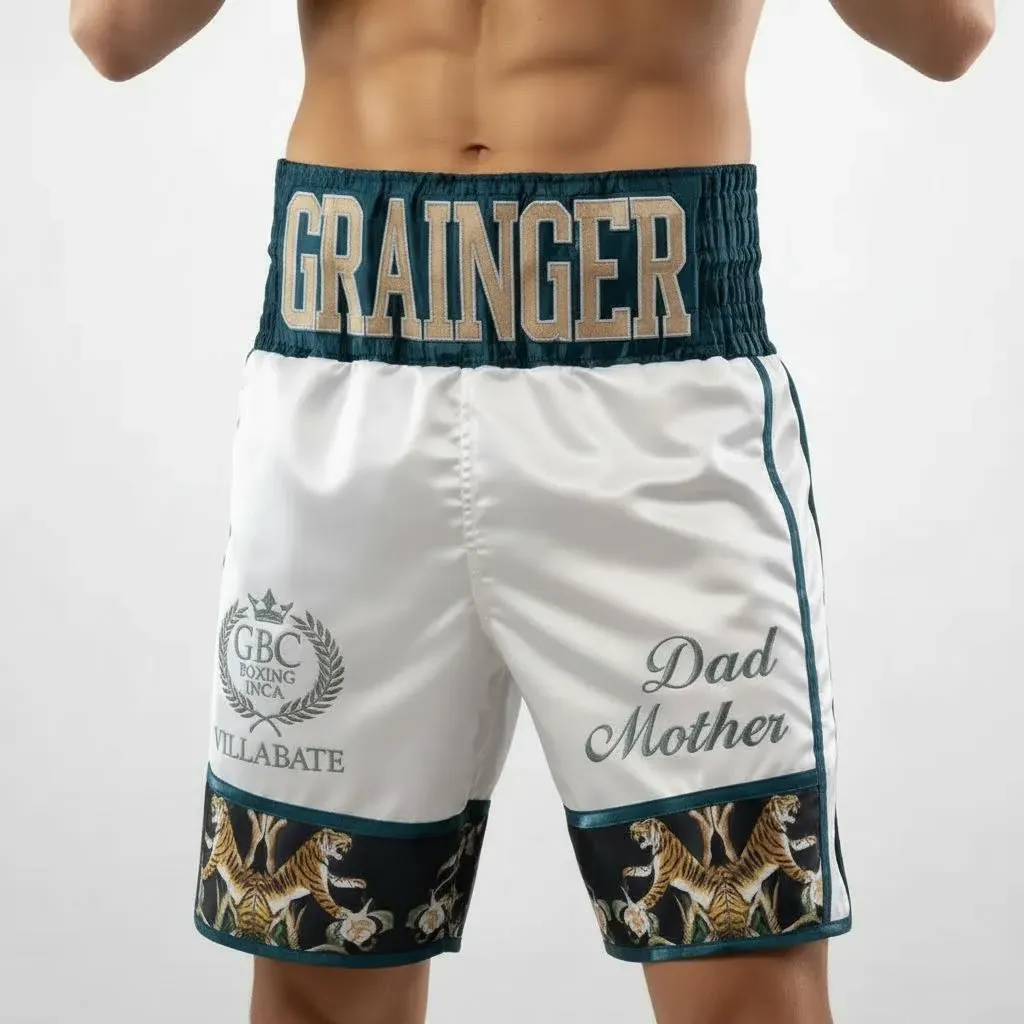 Attack Bx Luke White & Blue Custom Boxing Shorts & Trunks