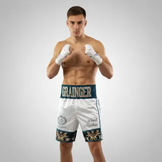 Attack Bx Luke White & Blue Custom Boxing Shorts & Trunks