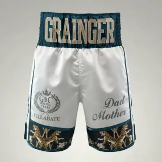 Attack Bx Luke White & Blue Custom Boxing Shorts & Trunks