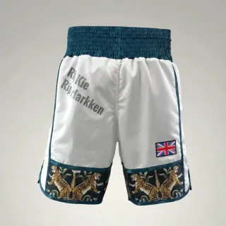 Attack Bx Luke White & Blue Custom Boxing Shorts & Trunks