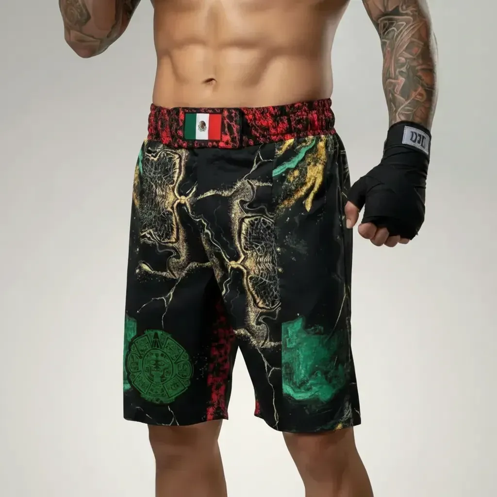 Sidestripe MMA Eduardo Black gold Marble & Green Marble MMA Shorts