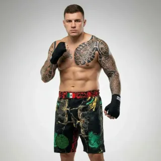 Side stripe MMA Eduardo Black gold Marble & Green Marble MMA Shorts