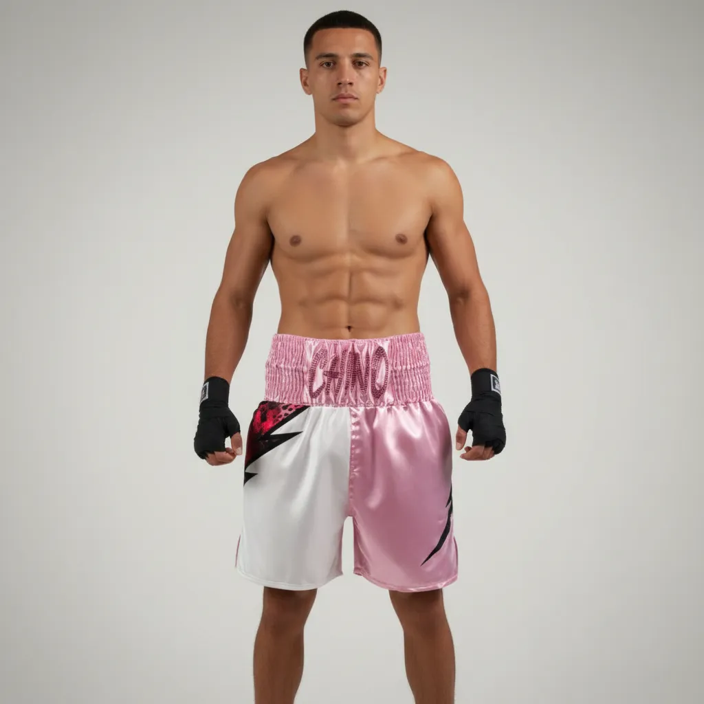 Lightning BX Isaiah Baby Pink & White Custom Boxing Shorts & Trunks
