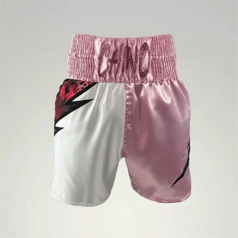 Lightning BX Isaiah Baby Pink & White Custom Boxing Shorts & Trunks
