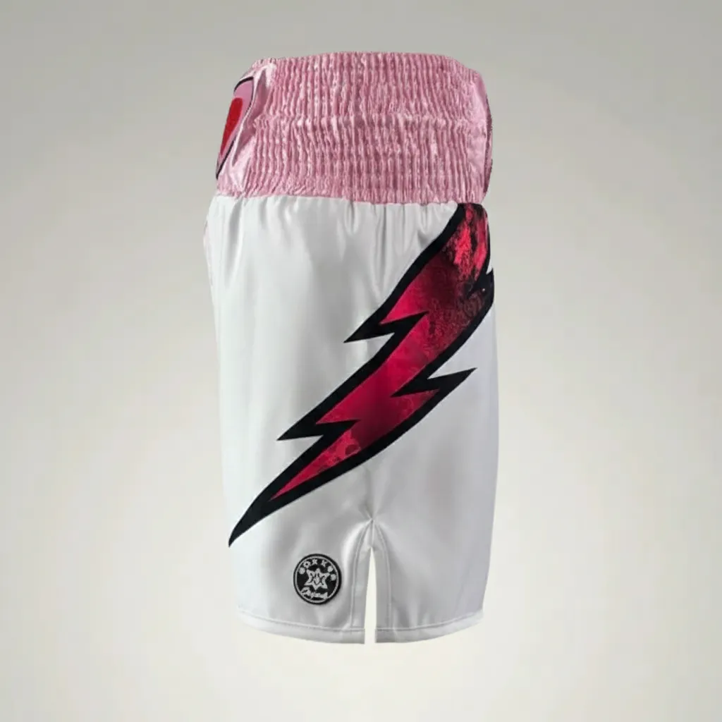 Lightning BX Isaiah Baby Pink & White Custom Boxing Shorts & Trunks