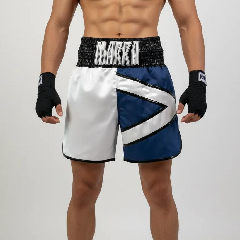 Scotland BX Martin White & Navy Bule Custom Boxing Shorts & Trunks