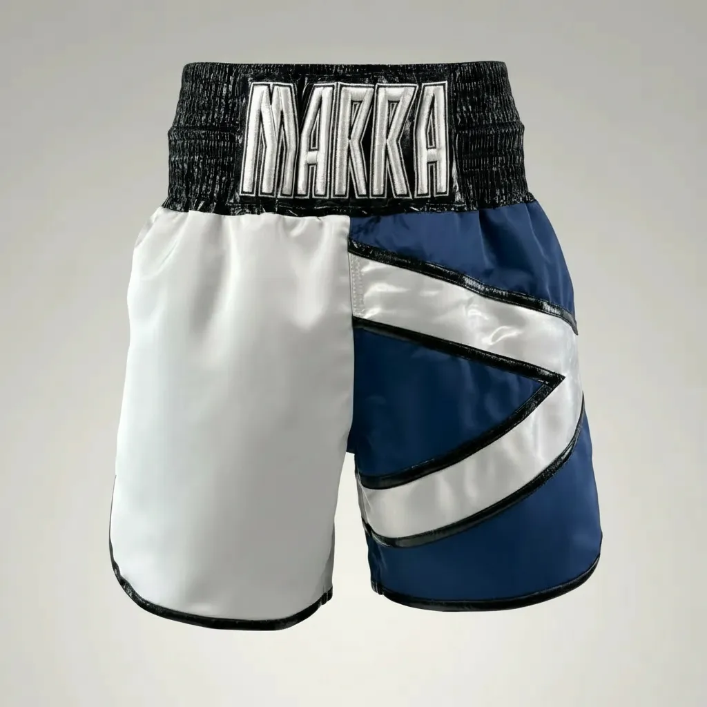 Scotland BX Martin White & Navy Bule Custom Boxing Shorts & Trunks