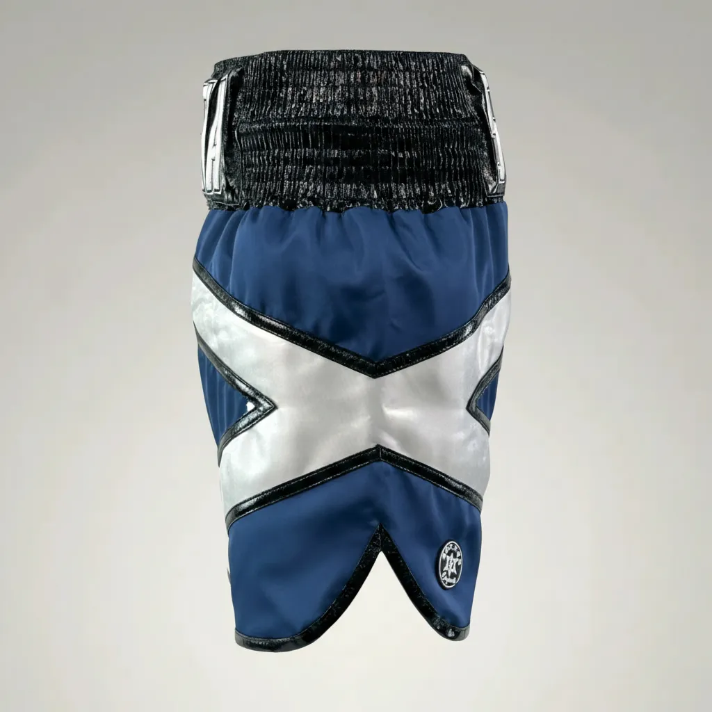 Scotland BX Martin White & Navy Bule Custom Boxing Shorts & Trunks