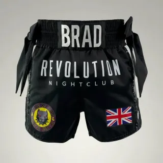 Brad Black Muay Thai Shorts with Thick Waistband Arch