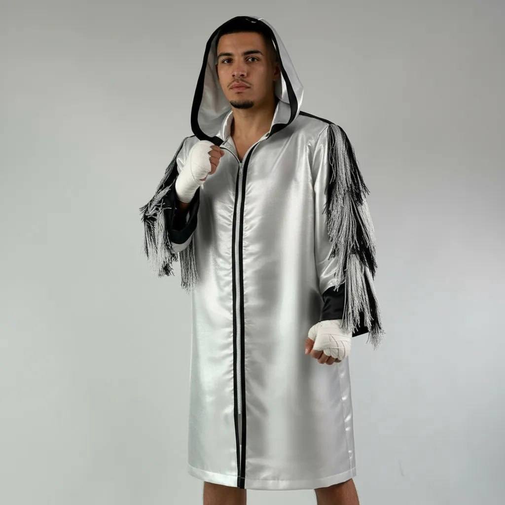 Stripe Zip Robe  Justin White & black Robes
