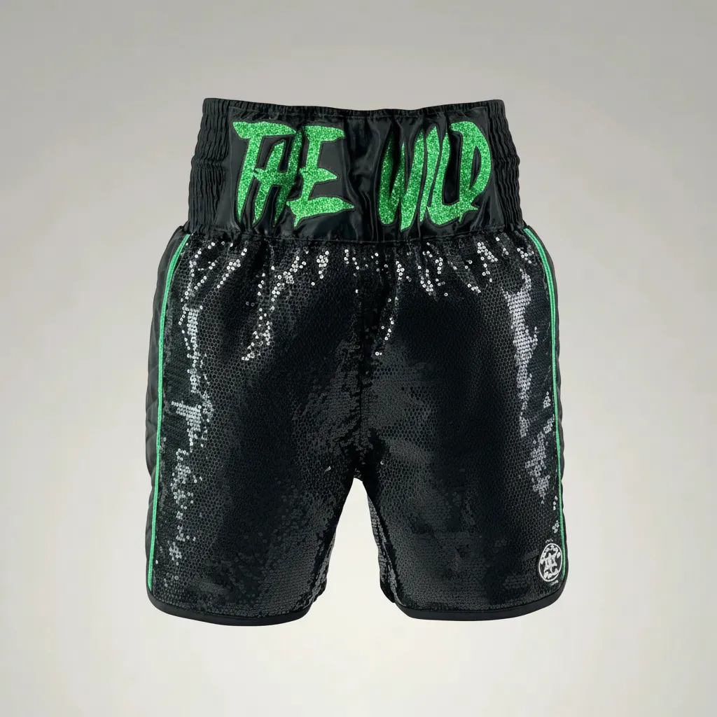 Side Stripe BX William Black & Green Custom Boxing Shorts & Trunks