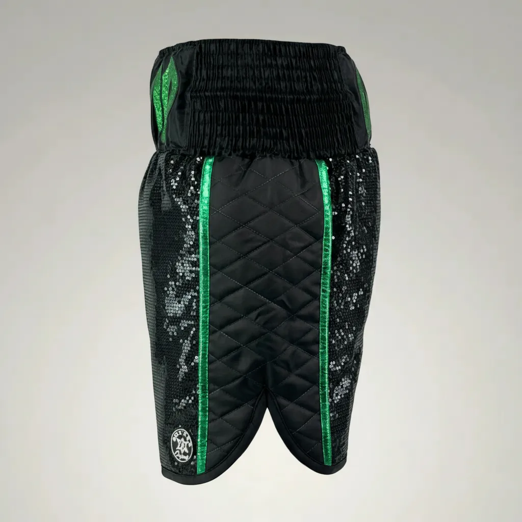 Side Stripe BX William Black & Green Custom Boxing Shorts & Trunks
