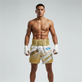 New York BX Cameron Gold & White Custom Boxing Shorts & Trunks