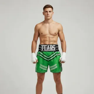 Jalen Green & Black & Silver Muay Thai Shorts with Thick Waistband