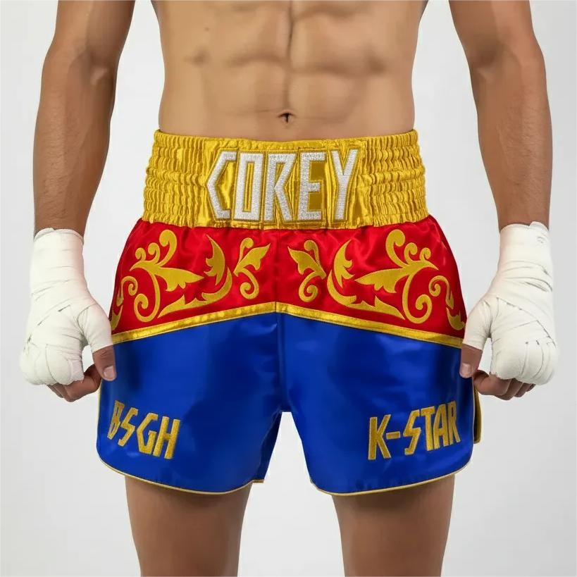 Wild West MTS Corey Blue & Red & King Gold Muay Thai Shorts