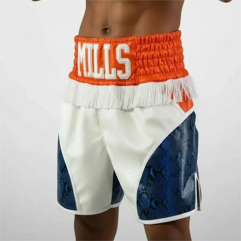 Slick BX Bryce  White & Blue & Orange Custom Boxing Shorts & Trunks