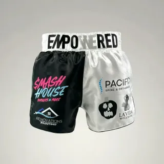 Diego White & Black Muay Thai Shorts with thin waistband