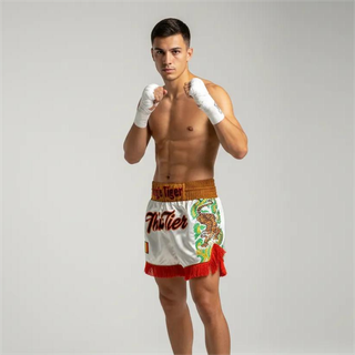 Nelson Champagne & Green Muay Thai Shorts with glitter accents