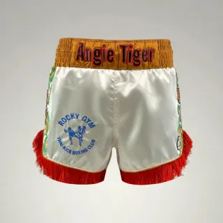 Nelson Champagne & Green Muay Thai Shorts with glitter accents