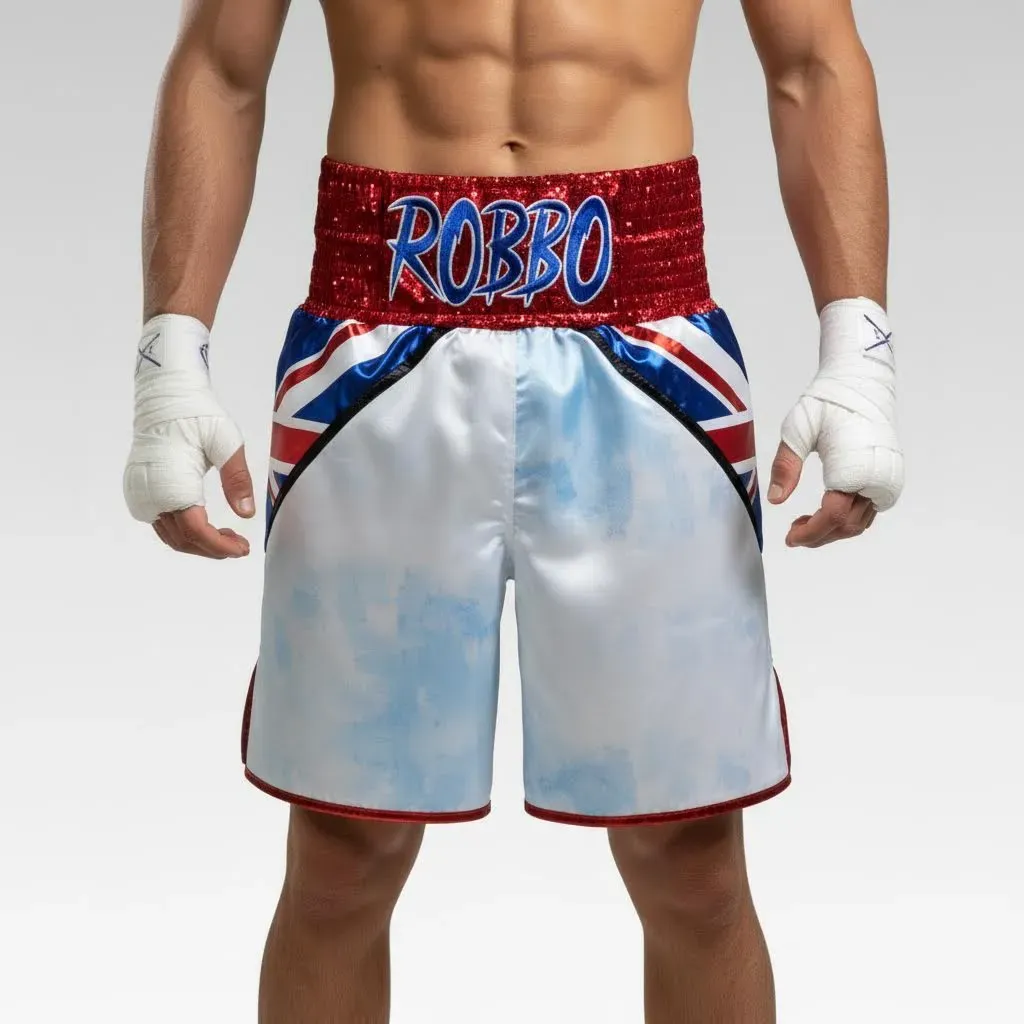Brit BX Alex Red & White & Cloudy Sky Custom Boxing Shorts & Trunks