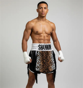 David GLA Frankie Brown Leopard & Black Gladiator Shorts