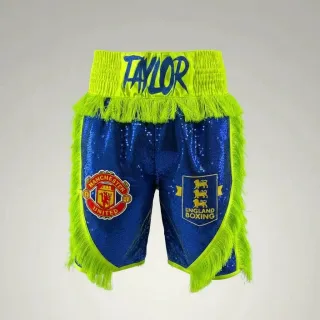 CHAOS BX Taylor Blue & Neon Yellow Green Custom Boxing Shorts & Trunks
