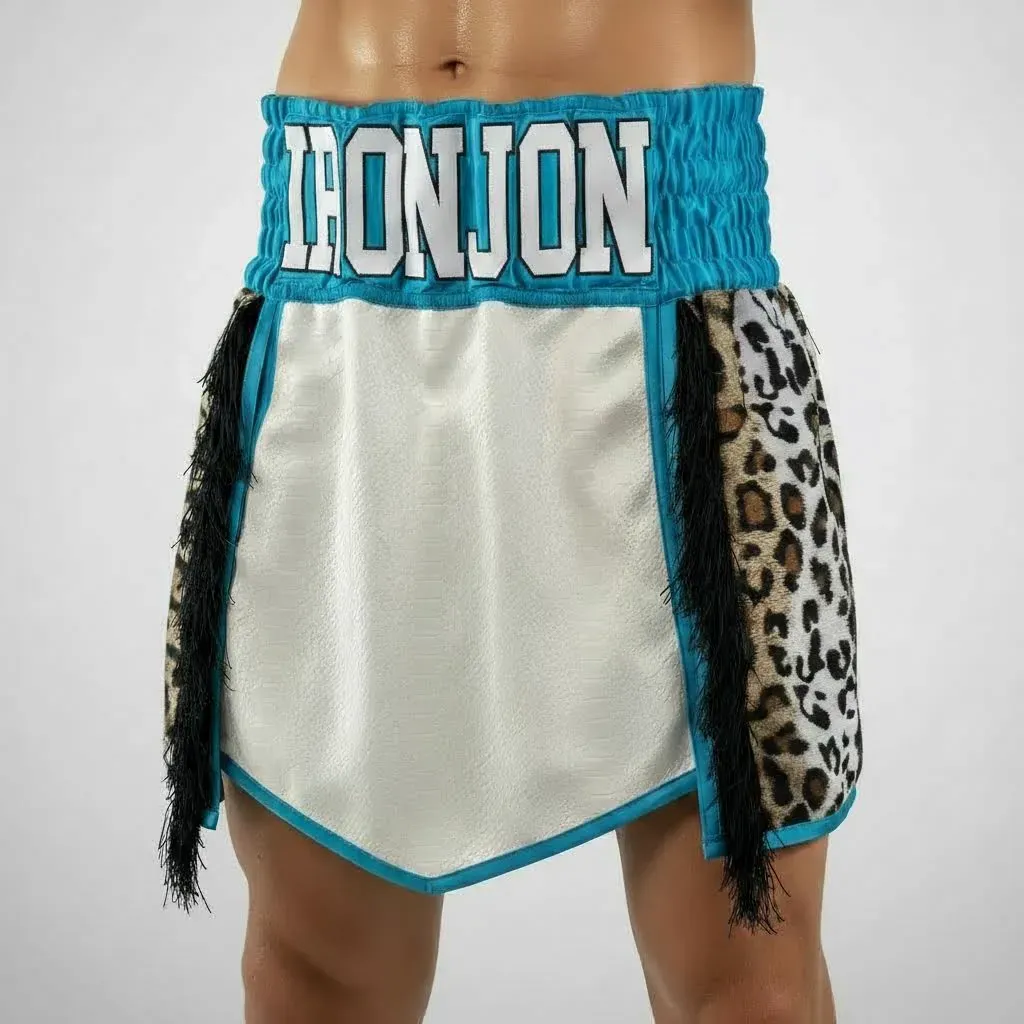 David GLA  Jonathan White Snake & Brown Loepard Gladiator Shorts