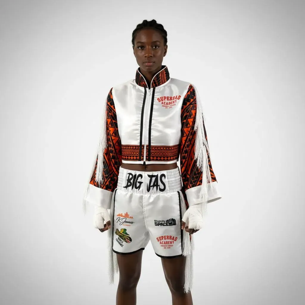 Tribal Crop top JKT Jasmine Black & Orange & White Jackets