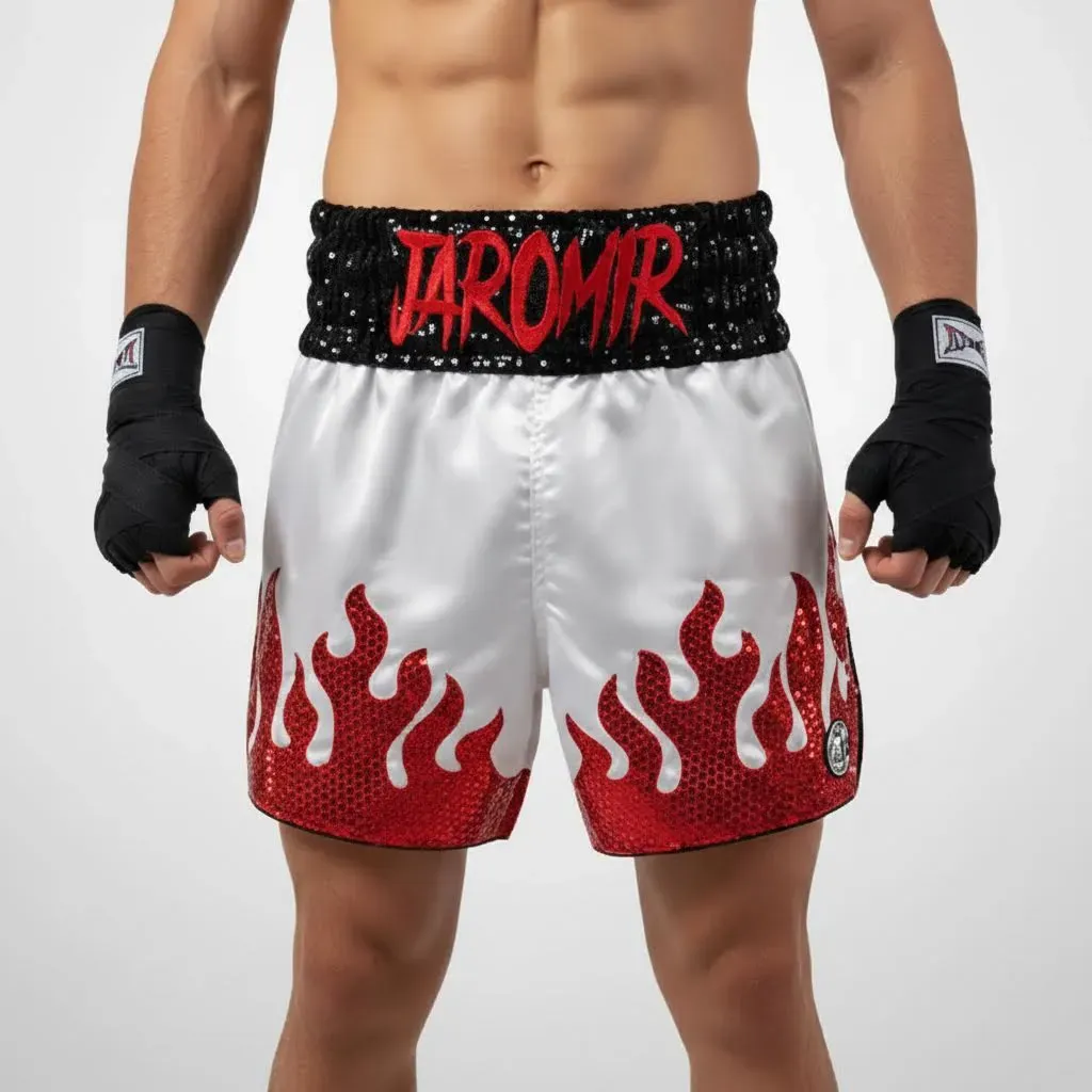Fire MTS sylwester Red & Bkack & White Muay Thai Shorts