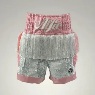 COTTO BX Alfie White & Baby Pink Custom Boxing Shorts & Trunks