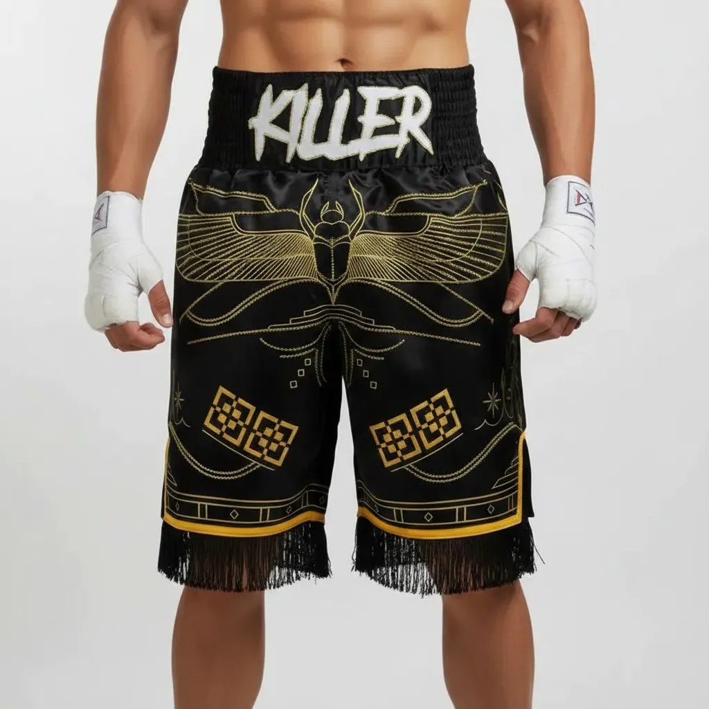 Egyptian BX Nour Black & Gold Custom Boxing Shorts & Trunks