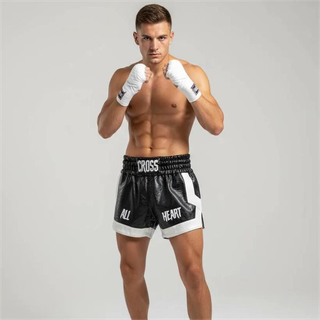 Luke Black & White Muay Thai Shorts with Thin Waistband Arch