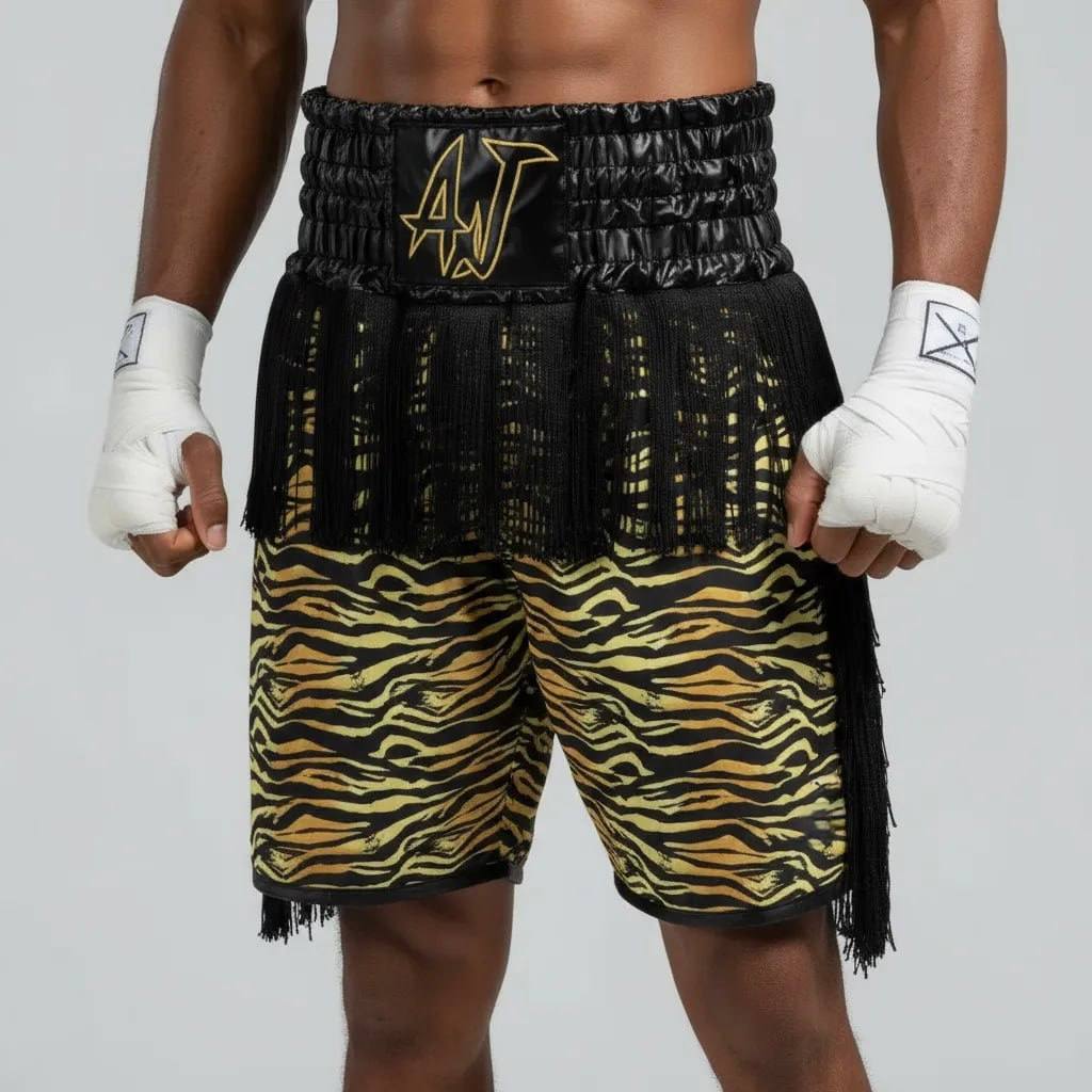 Classic BX Archie Black & Gold Tiger Custom Boxing Shorts & Trunks