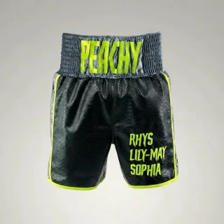 Side Stripe BX Ashley Black & Grey & Neon Yellow Green Custom Boxing Shorts & Trunks