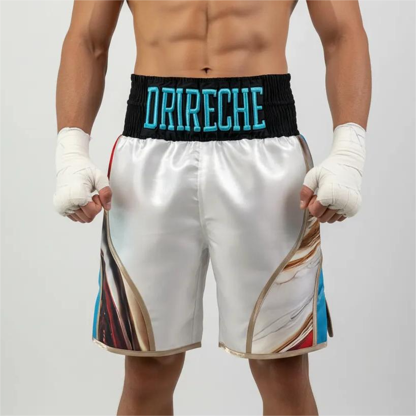 Dream BX La White & Red Gold & Blue Custom Boxing Shorts & Trunks