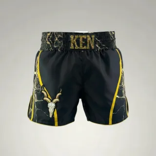 Wei Black & Gold Muay Thai Shorts with Thin Waistband Triangle design