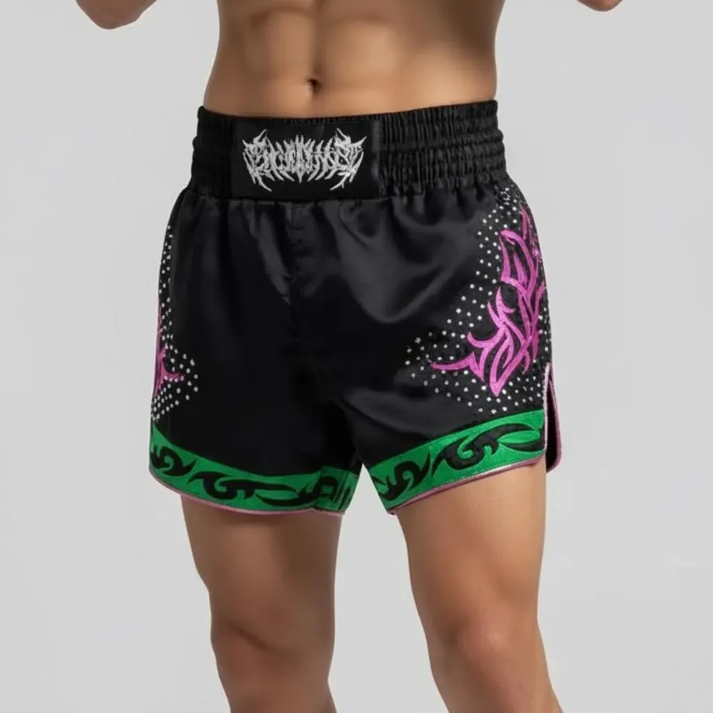 Razor MTS Lindsay Black & Green  Muay Thai Shorts