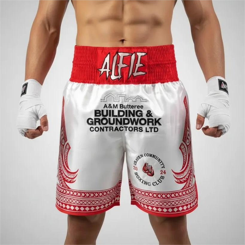 Haka BX Alfie White & Red Custom Boxing Shorts & Trunks