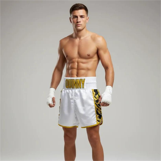 SOLDIER BX Declan White & King Gold Custom Boxing Shorts & Trunks