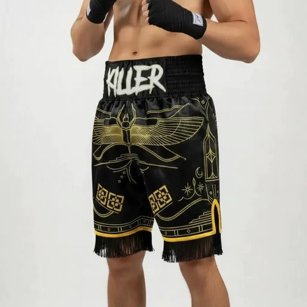 Egyptian BX Nour Black & Gold Custom Boxing Shorts & Trunks