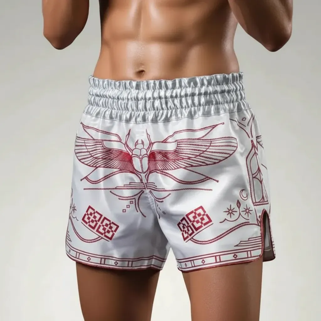 Egyptian MTS Taylor White & Red Muay Thai Shorts